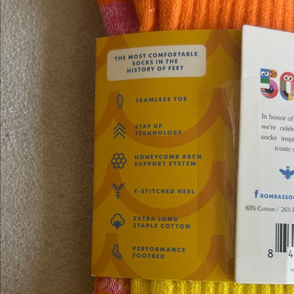 Bombas Sesame Street “Big Bird “Striped Socks - Orange, Pink, Yellow - Picture 4 of 6